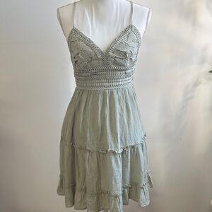 Love Tree Crochet Detail Light Green Mini Dress